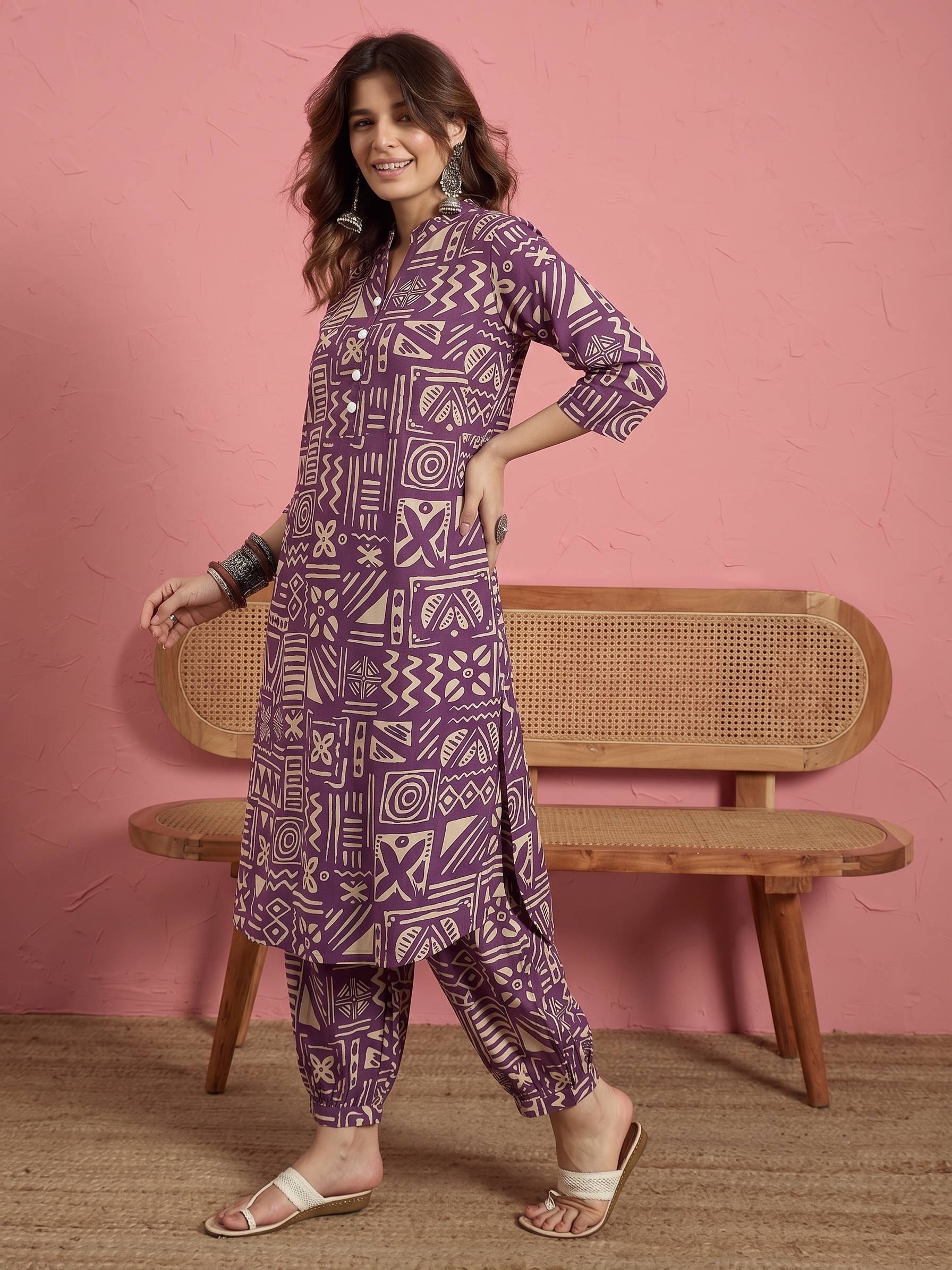 Dusty Mauve Ethnic Button Afghani Set(To be dispatched in 7 -10 days)