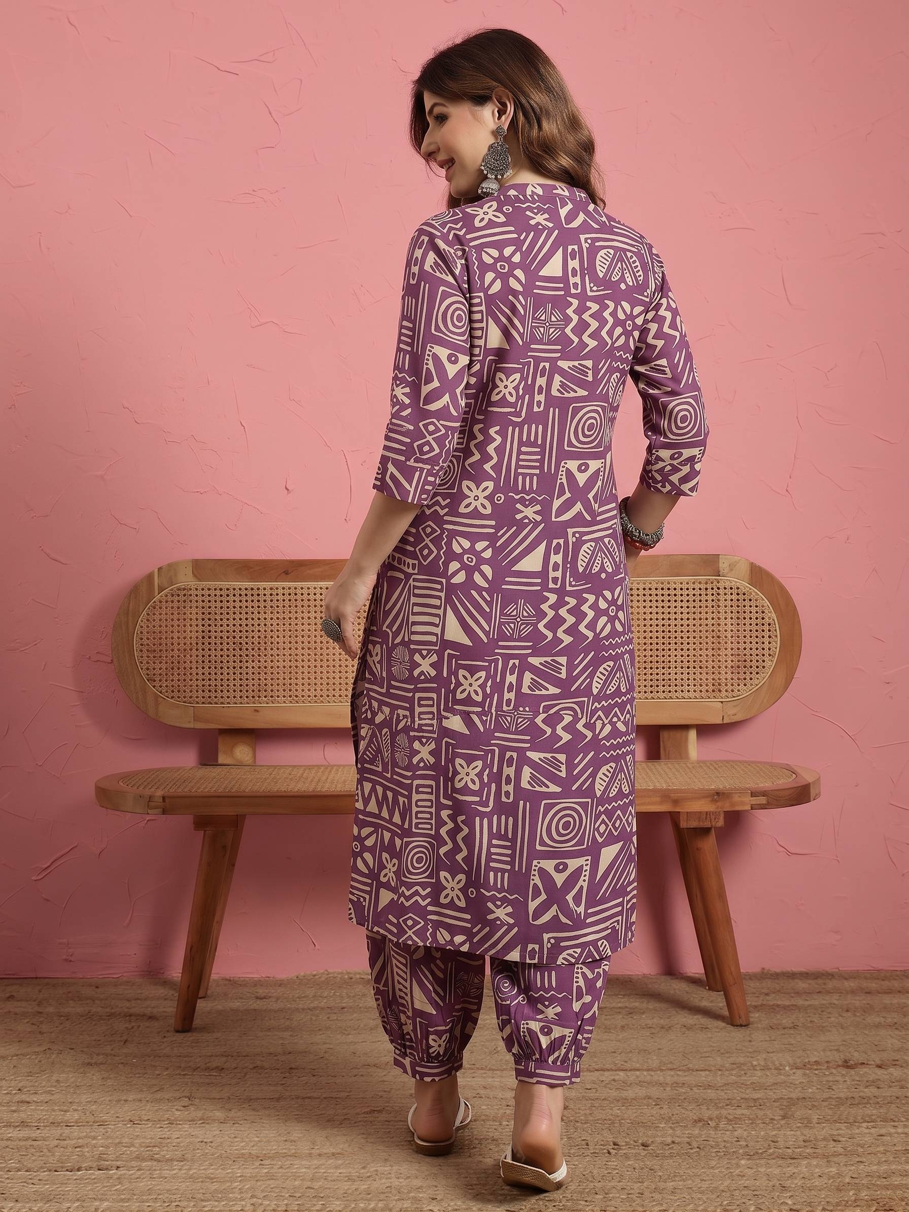 Dusty Mauve Ethnic Button Afghani Set(To be dispatched in 7 -10 days)