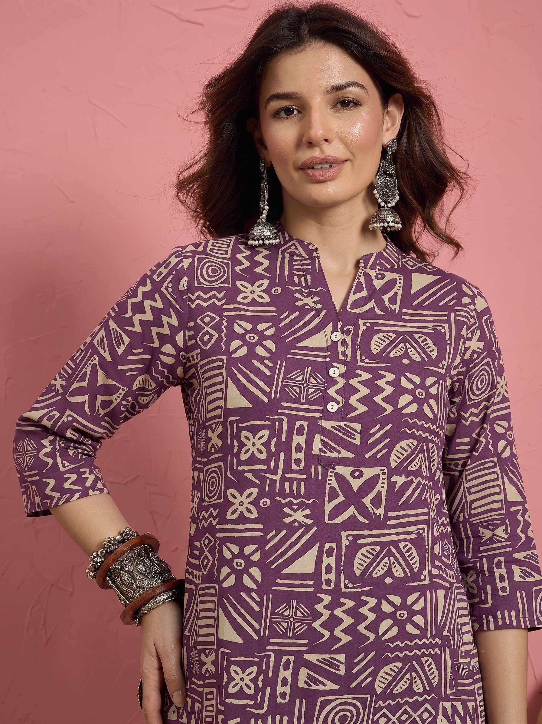 Dusty Mauve Ethnic Button Afghani Set(To be dispatched in 7 -10 days)