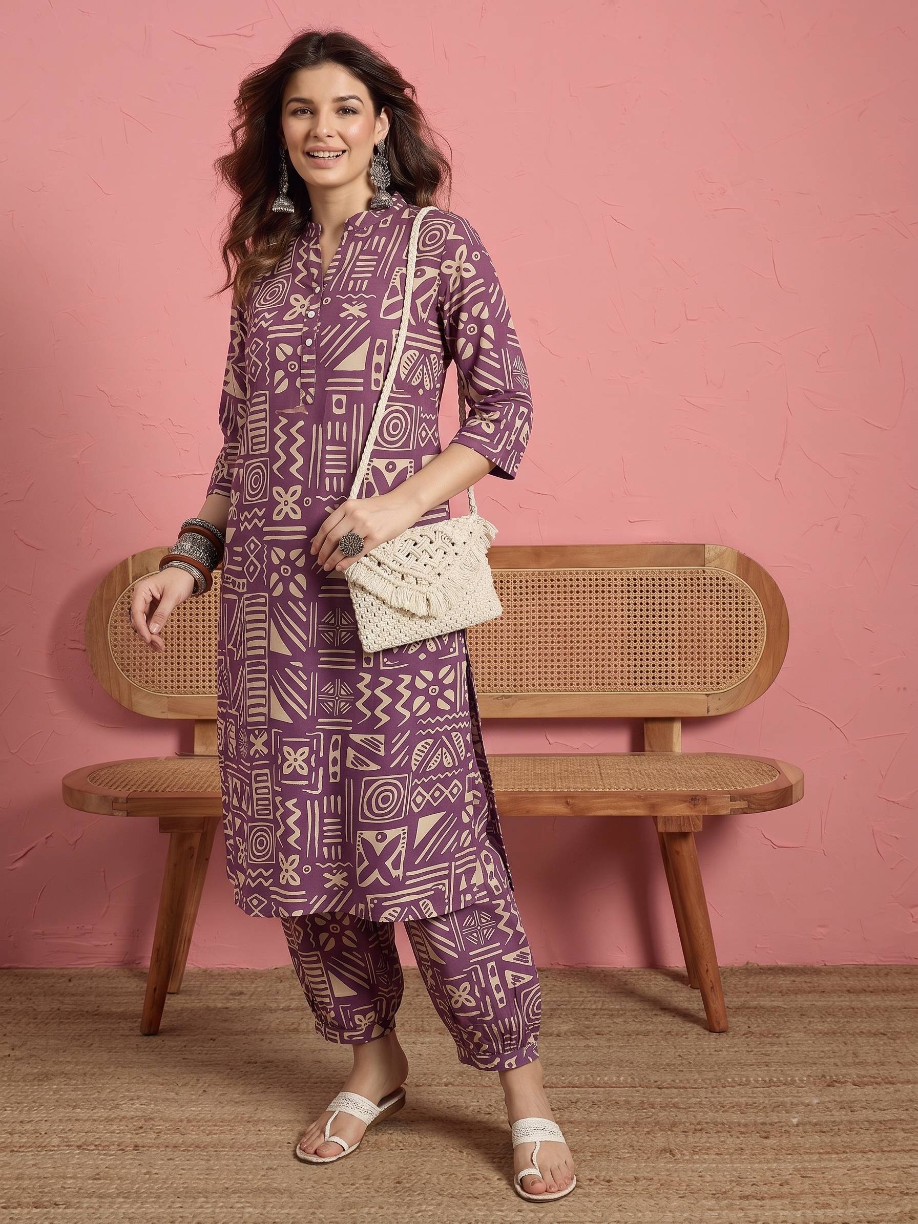 Dusty Mauve Ethnic Button Afghani Set(To be dispatched in 7 -10 days)