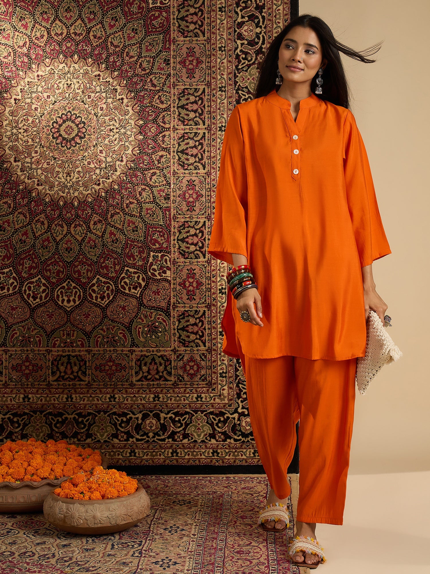 Kesariya Gul Kurta Pant Set (To be dispatched in 7 -10 days)