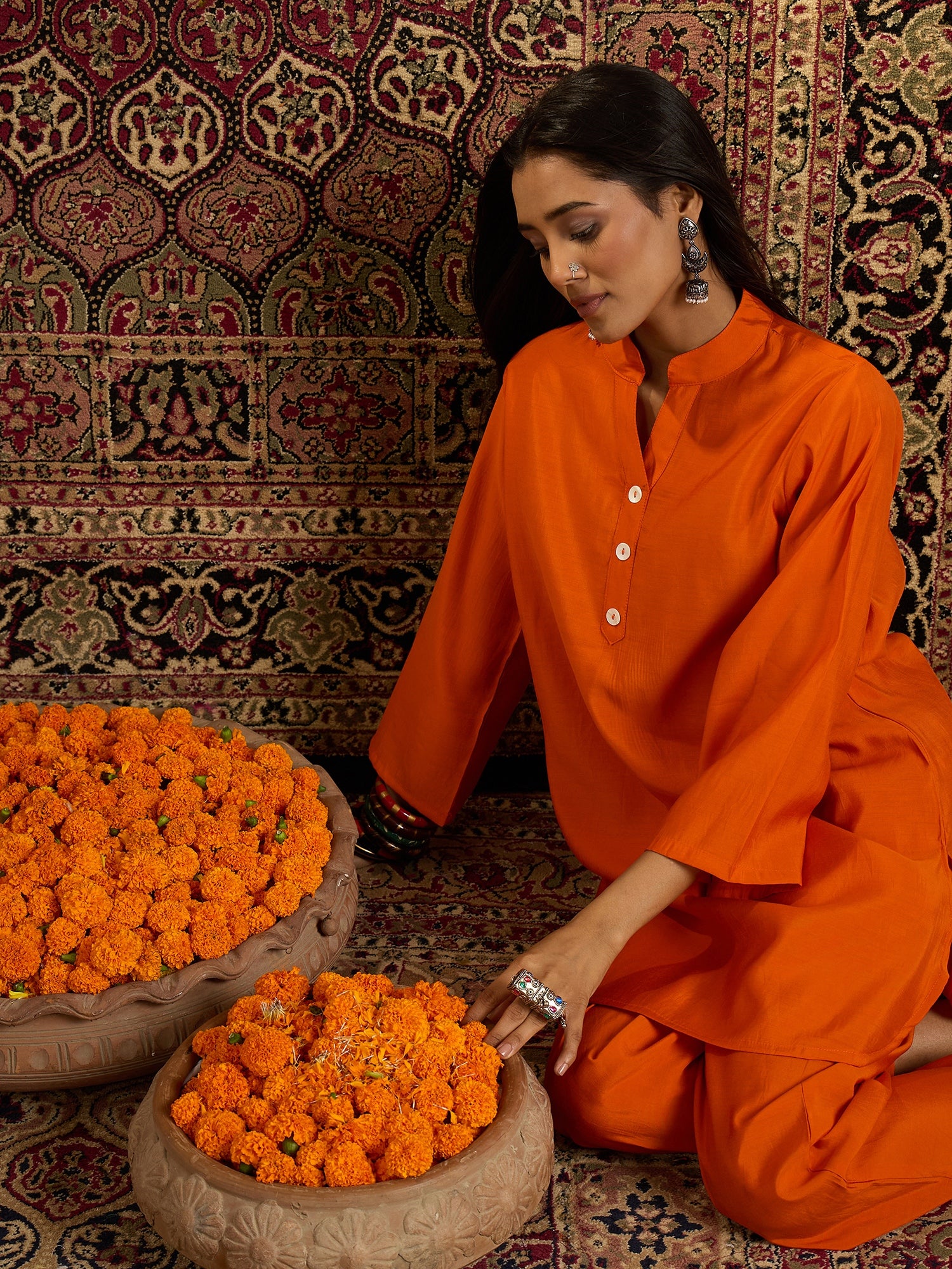 Kesariya Gul Kurta Pant Set (To be dispatched in 7 -10 days)
