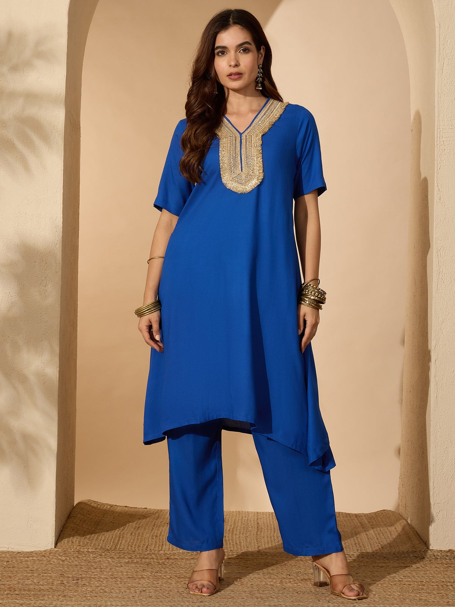 Ink Blue Aline Gota Work Kurta Pant Set