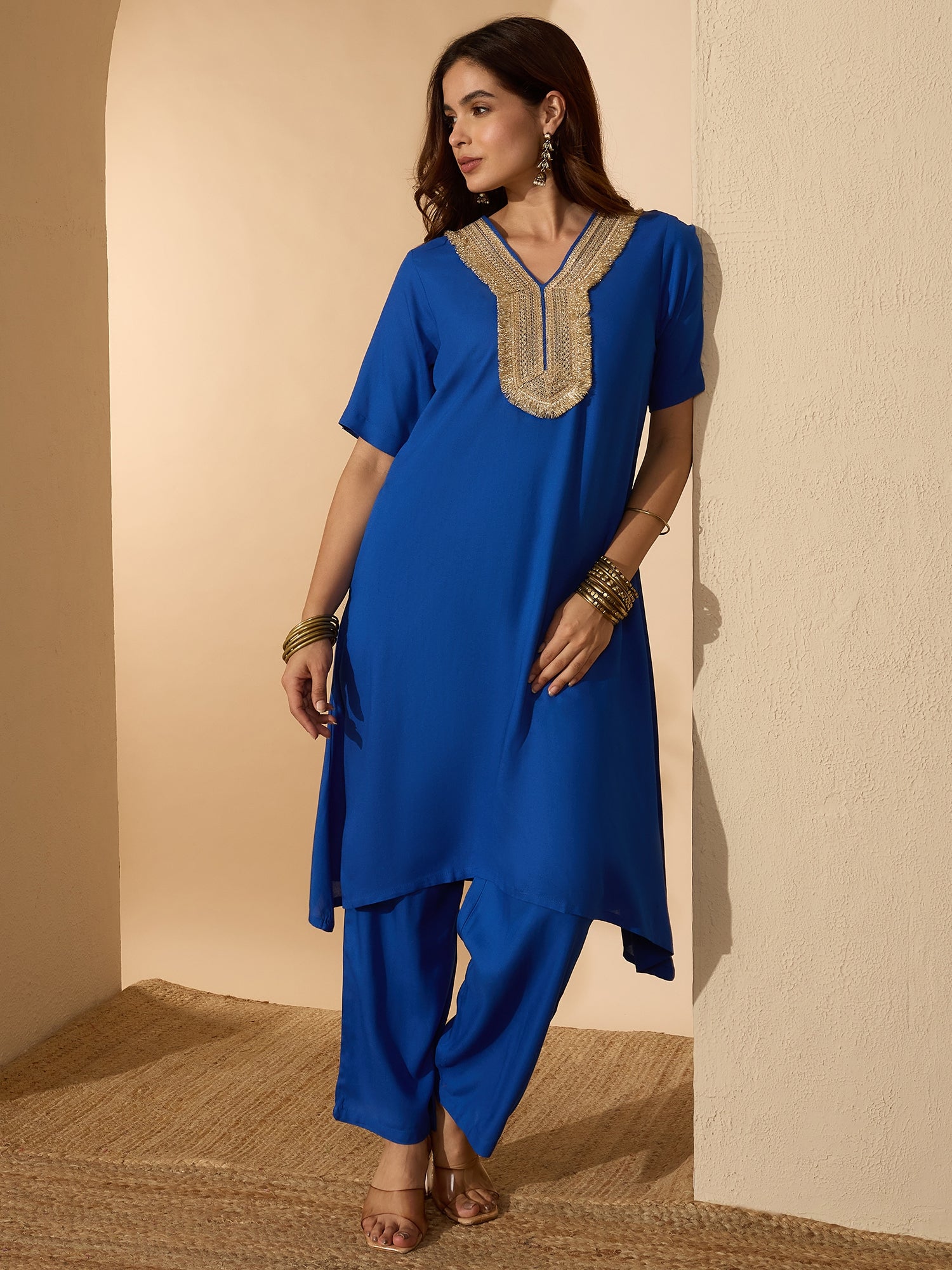 Ink Blue Aline Gota Work Kurta Pant Set