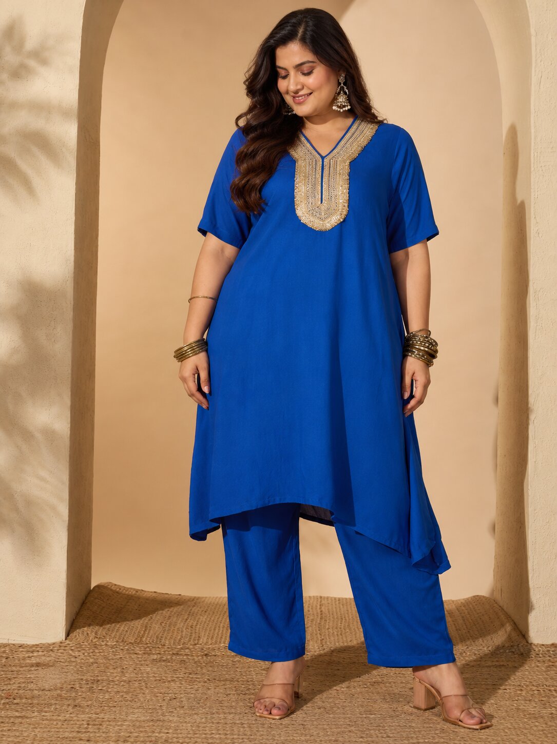 Ink Blue Aline Gota Work Kurta Pant Set