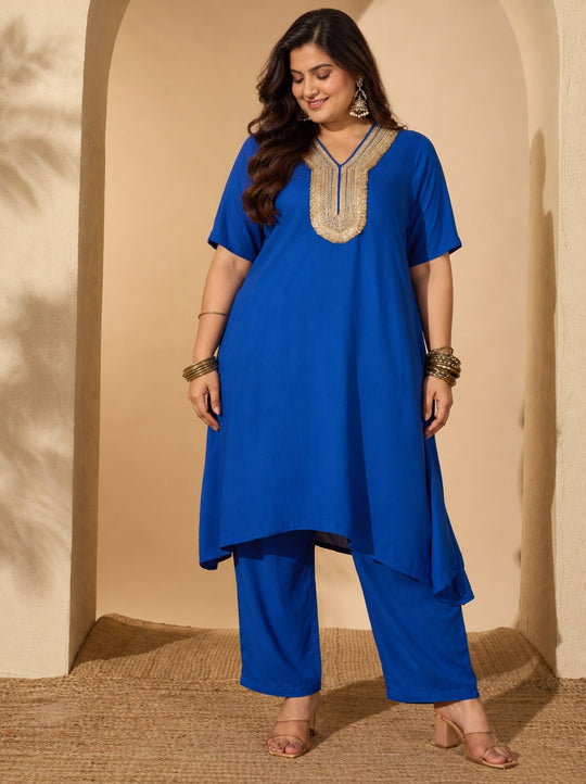 Ink Blue Aline Gota Work Kurta Pant Set