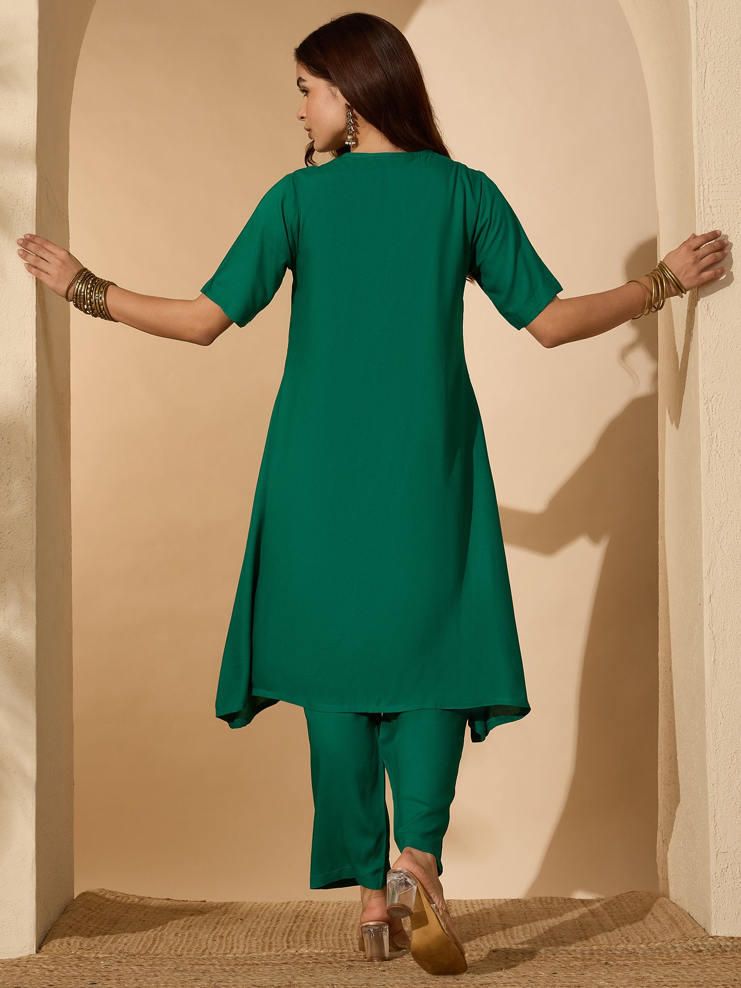 Green Aline Gota Work Kurta Pant Set