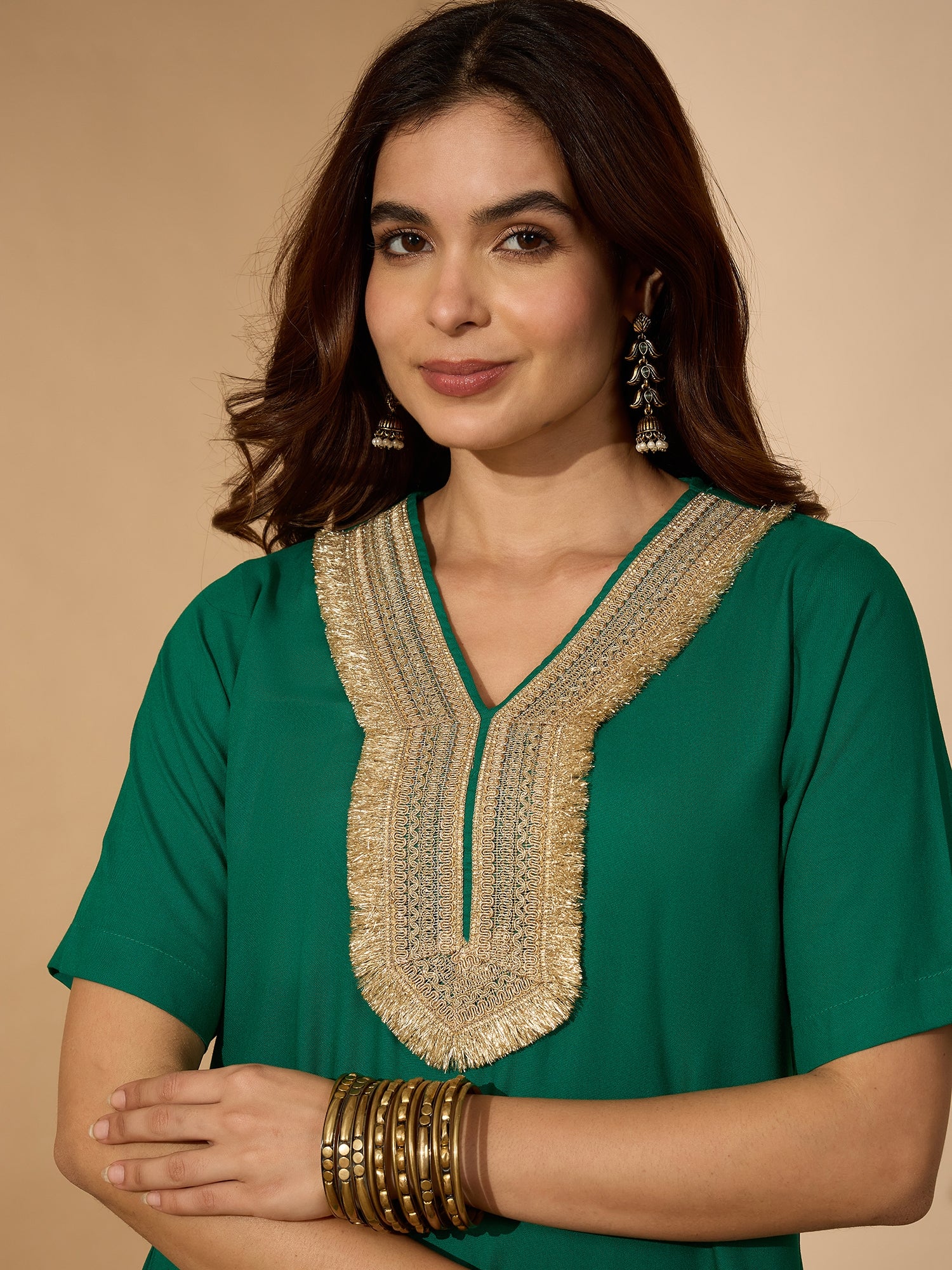 Green Aline Gota Work Kurta Pant Set