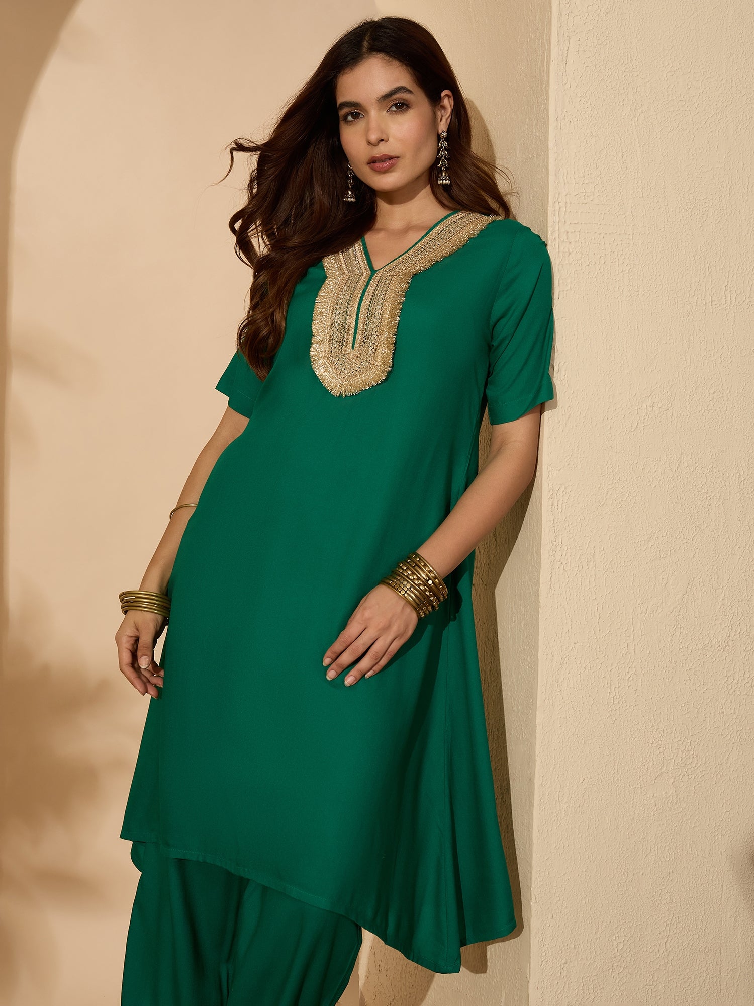 Green Aline Gota Work Kurta Pant Set