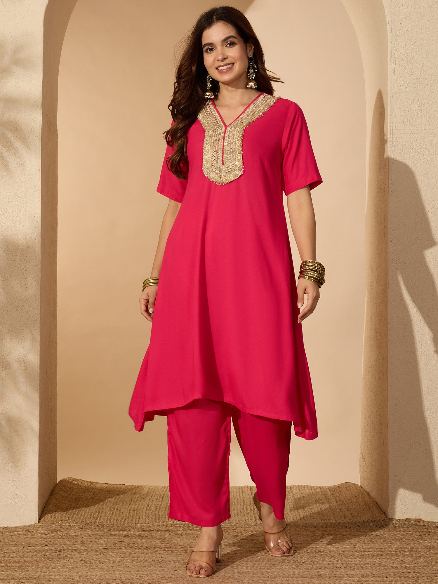 Fuchsia Aline Gota Work Kurta Pant Set