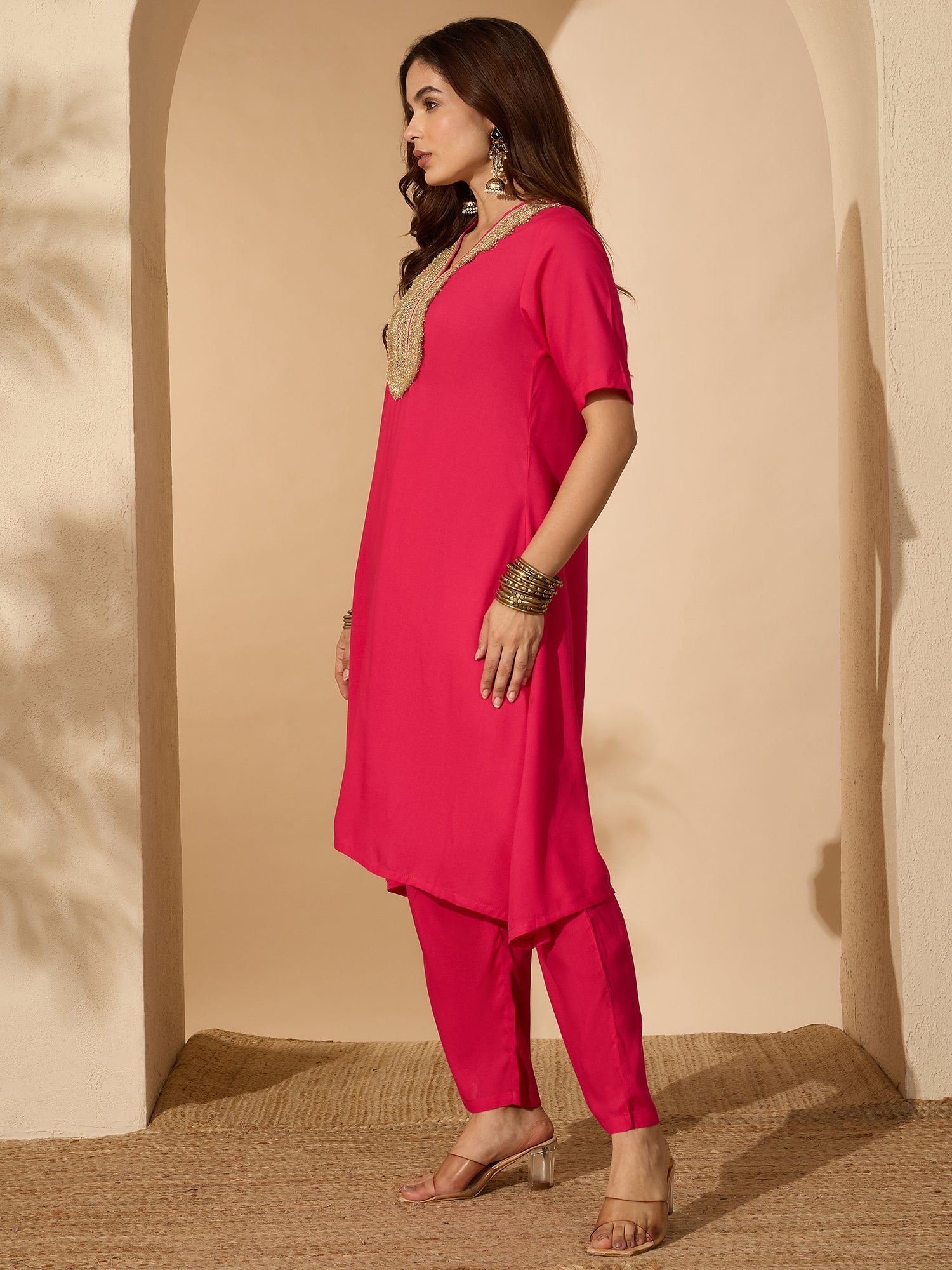 Fuchsia Aline Gota Work Kurta Pant Set