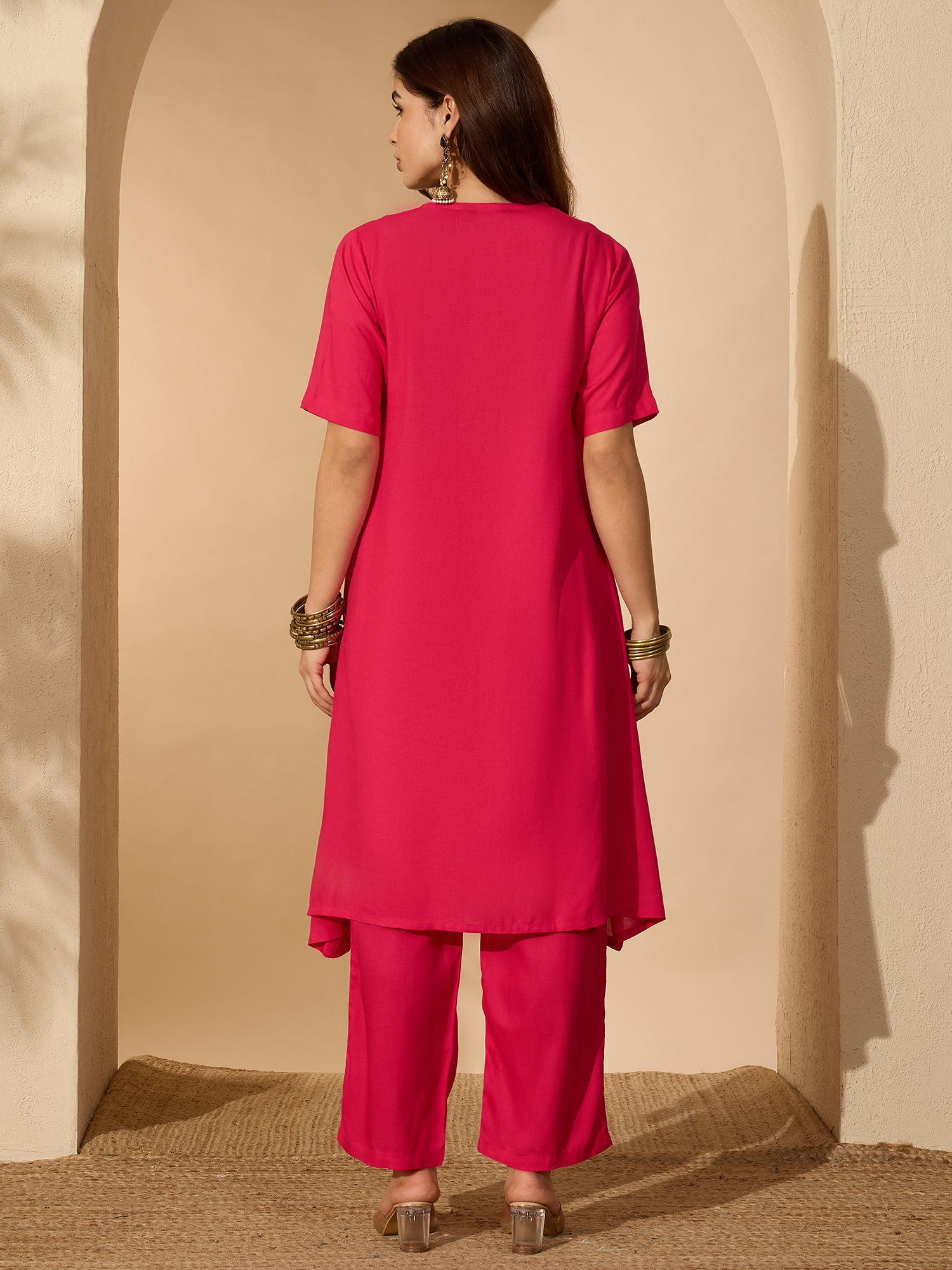 Fuchsia Aline Gota Work Kurta Pant Set