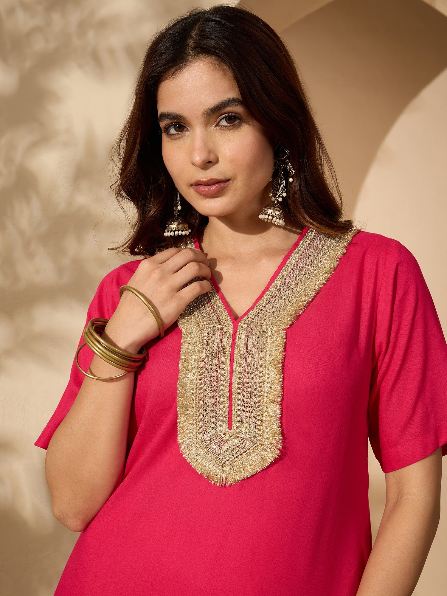 Fuchsia Aline Gota Work Kurta Pant Set