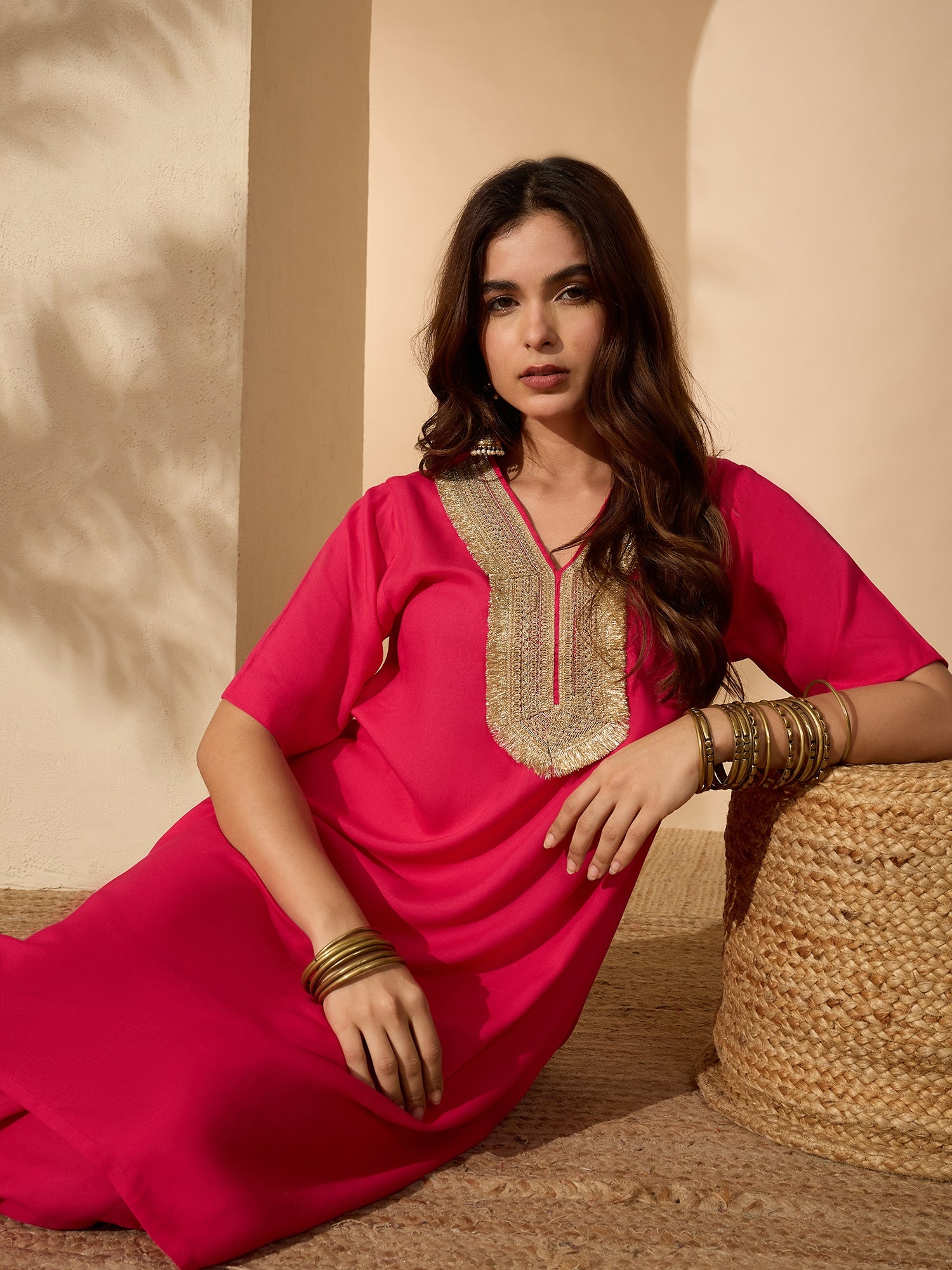 Fuchsia Aline Gota Work Kurta Pant Set