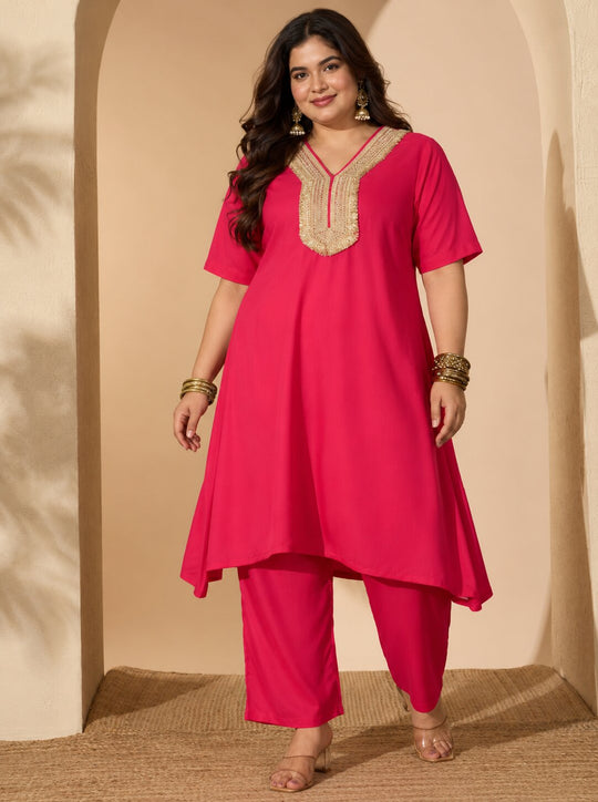 Fuchsia Aline Gota Work Kurta Pant Set