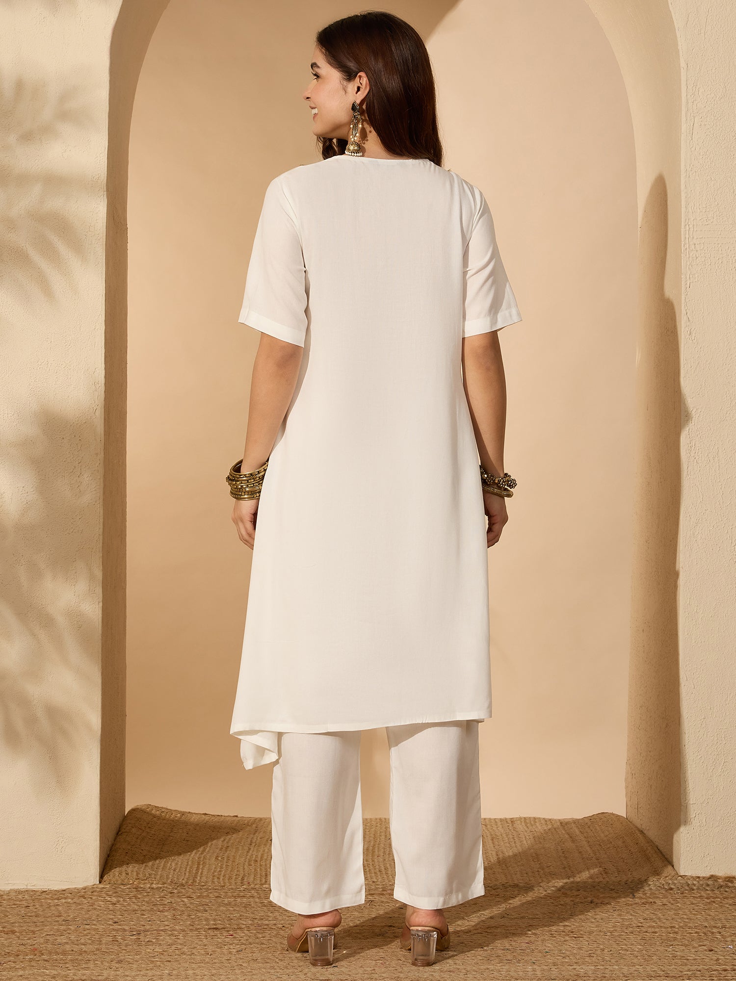 White Aline Gota Work Kurta Pant Set
