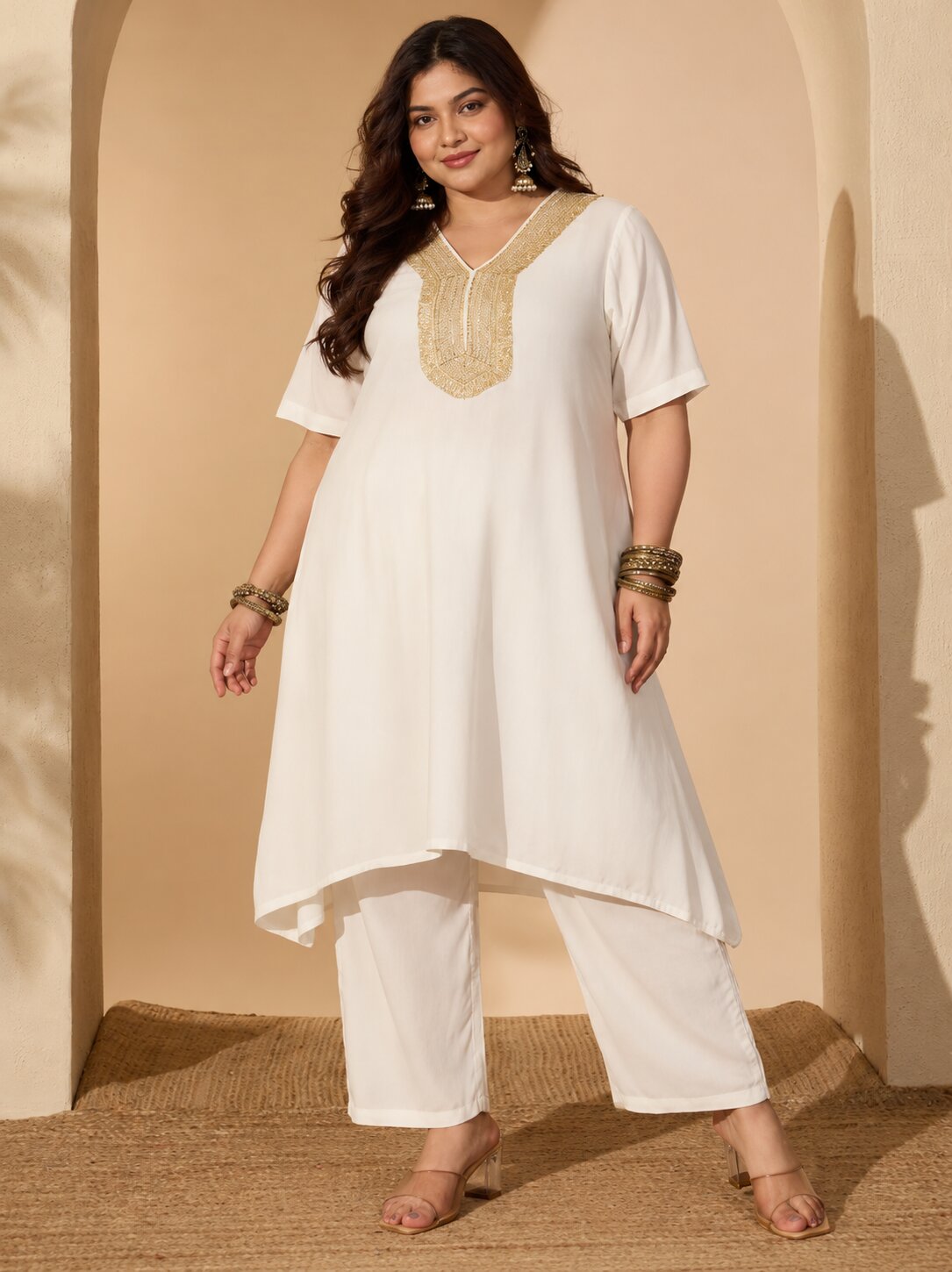 White Aline Gota Work Kurta Pant Set