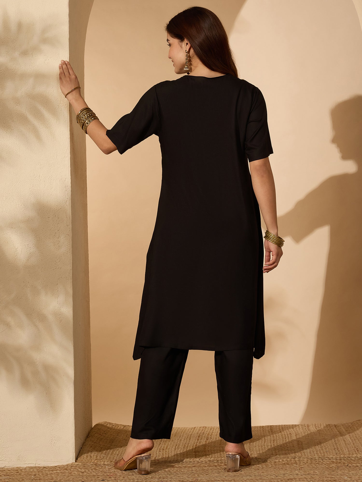 Black Aline Gota Work Kurta Pant Set