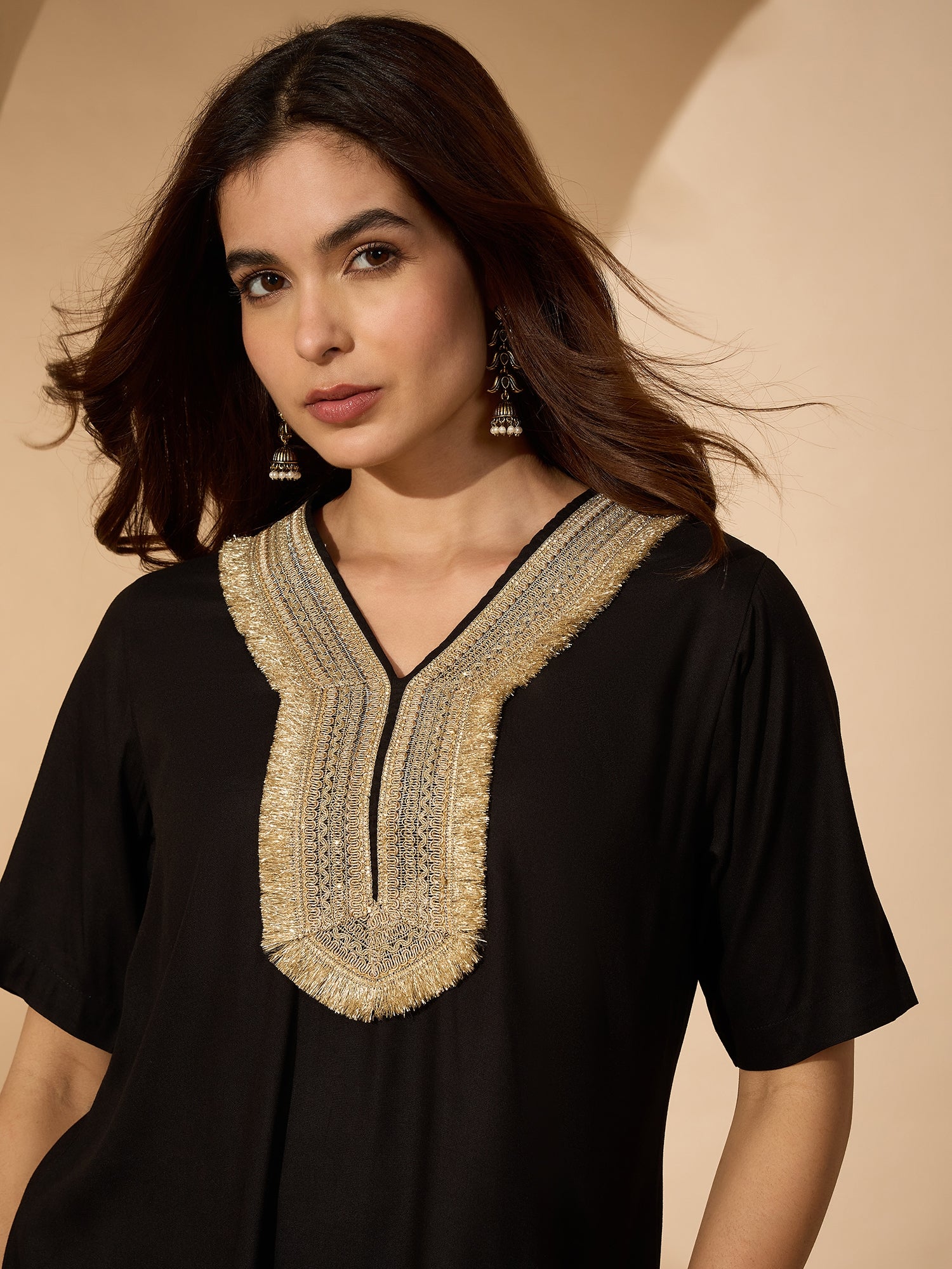 Black Aline Gota Work Kurta Pant Set