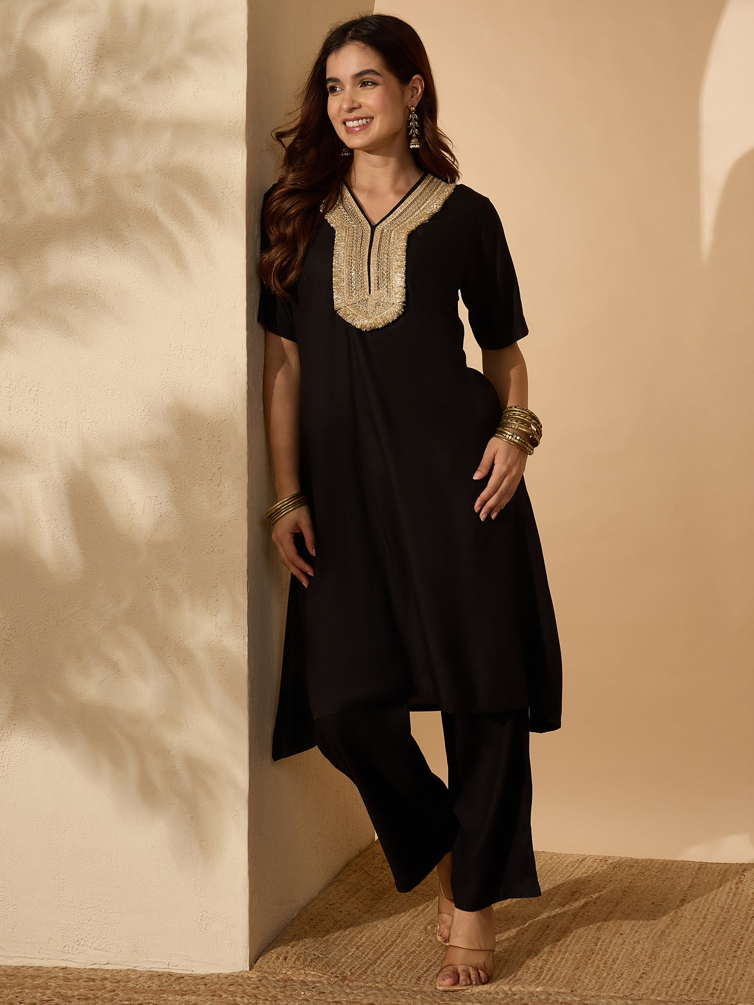 Black Aline Gota Work Kurta Pant Set