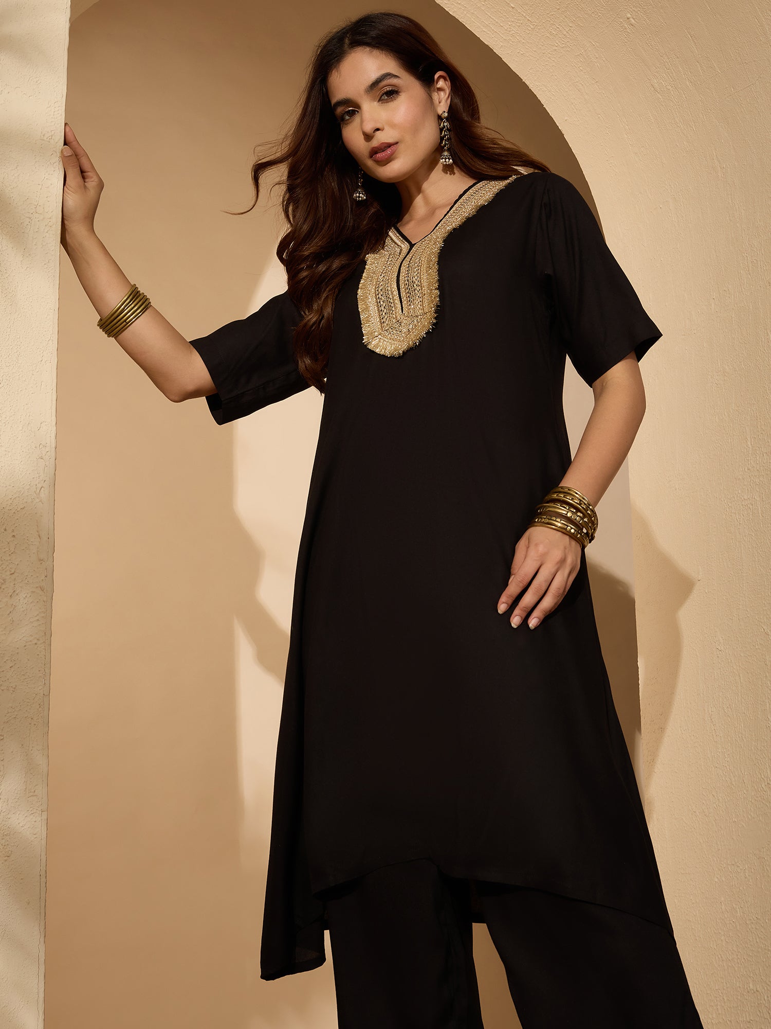 Black Aline Gota Work Kurta Pant Set