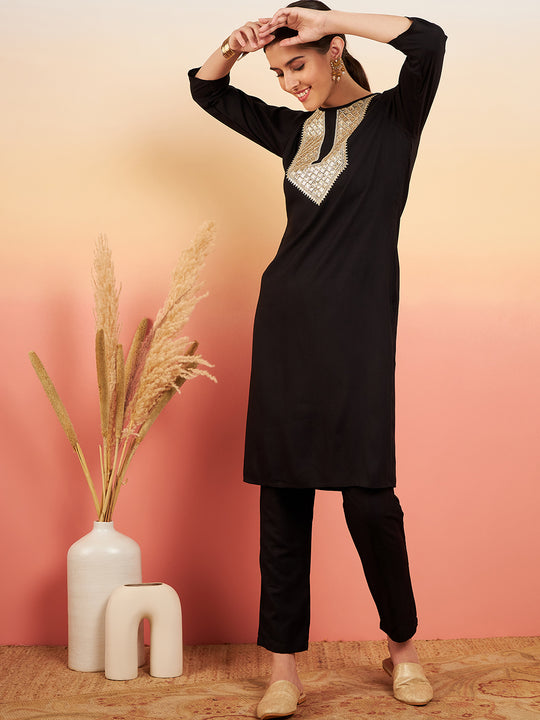 Black Sequance Patch Work Kurta Set