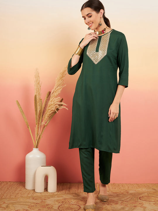 Dark Green Sequance Patch Work Kurta Set
