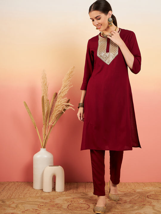 Maroon Sequance Patch Work Kurta Set
