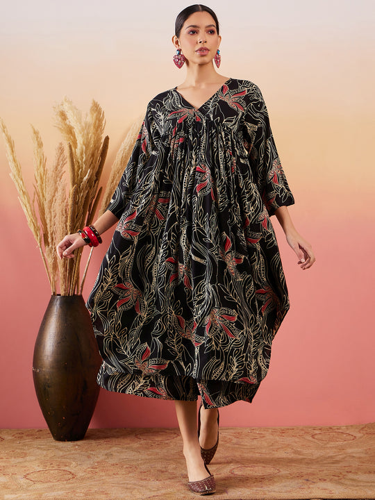 Black Beige Red V Neck Kurta Short Palazzo Set