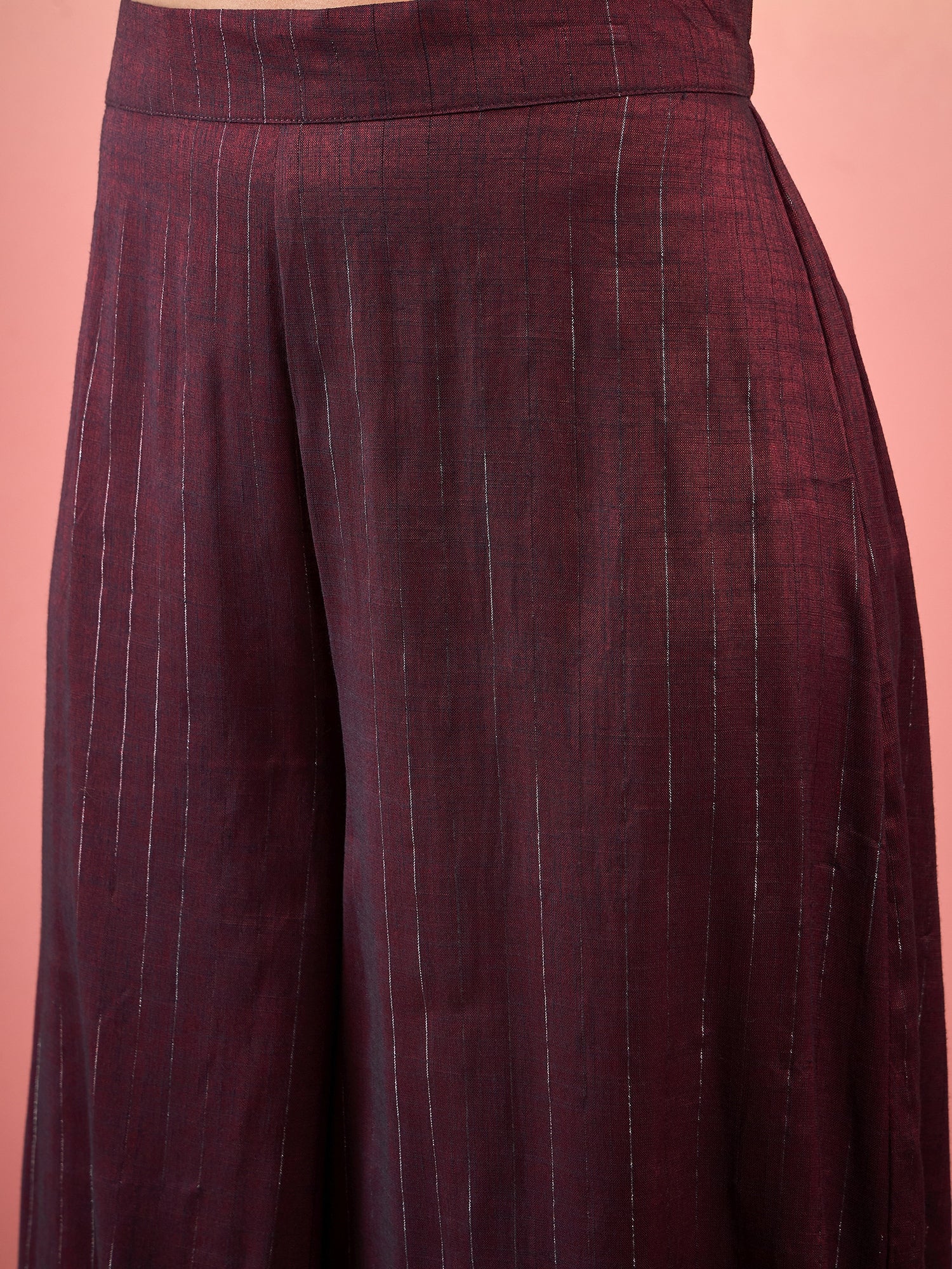 Wine Double Tone Lurex V Neck Flared Kurta Set