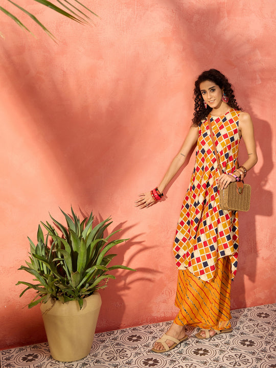 Mustard Rust Foil Boota Sharara Set