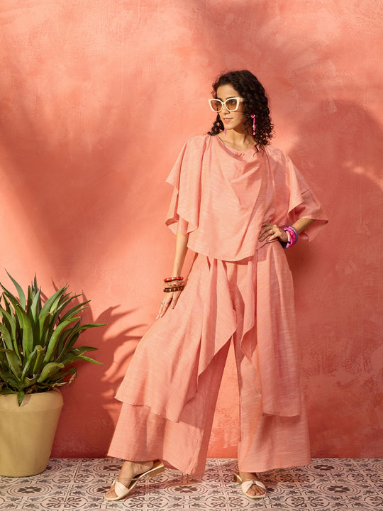 Peach Handloom Cowl Co-Ord Set