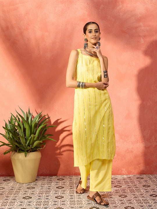Sunshine Yellow Lurex Kurta Pant Set