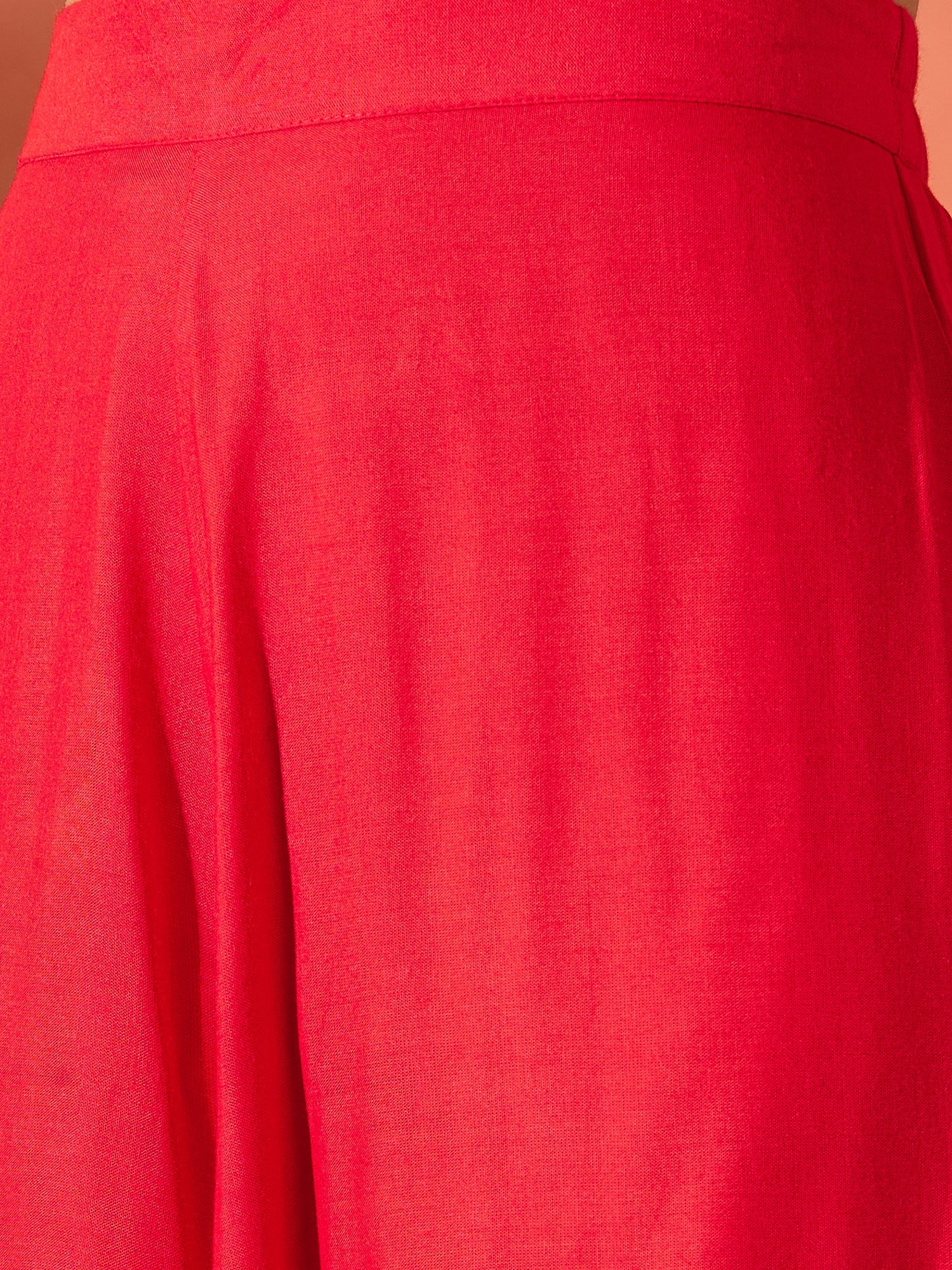 Red Manderian Neck High Low Kurta Set