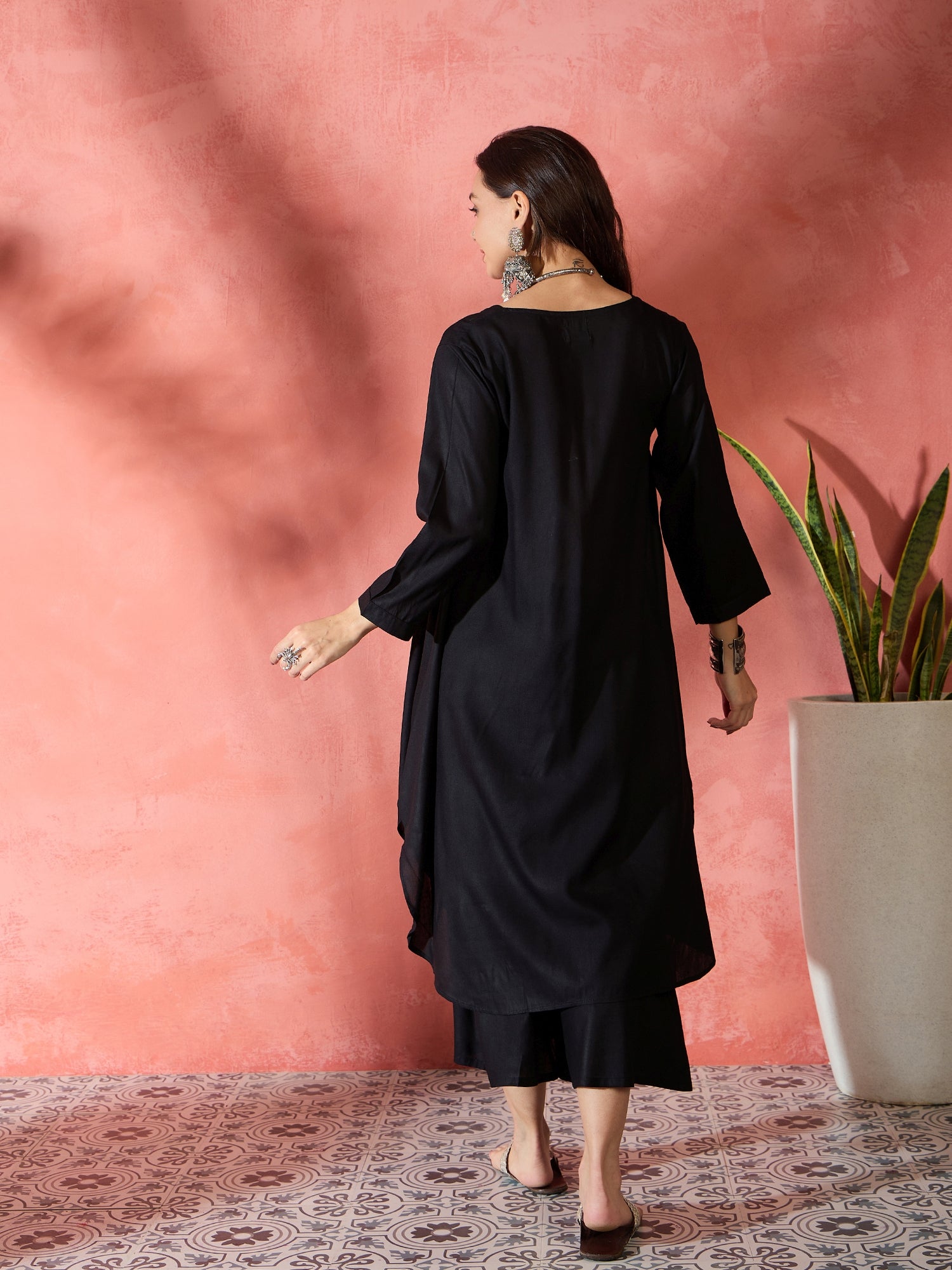 black palazzo dress for women Stunning black palazzo salwar suit in silk-G3-WSS42643
