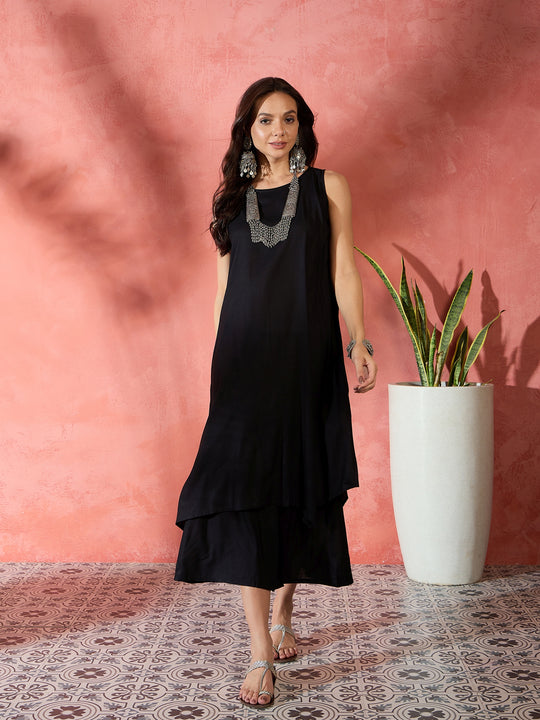 Black Kurta Short Palazzo Set