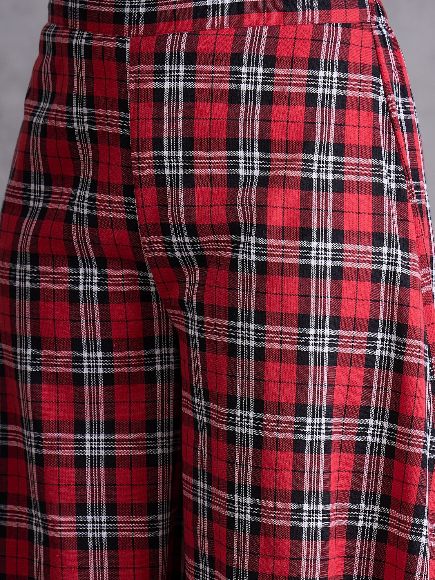 Red Black Check Kurta Set