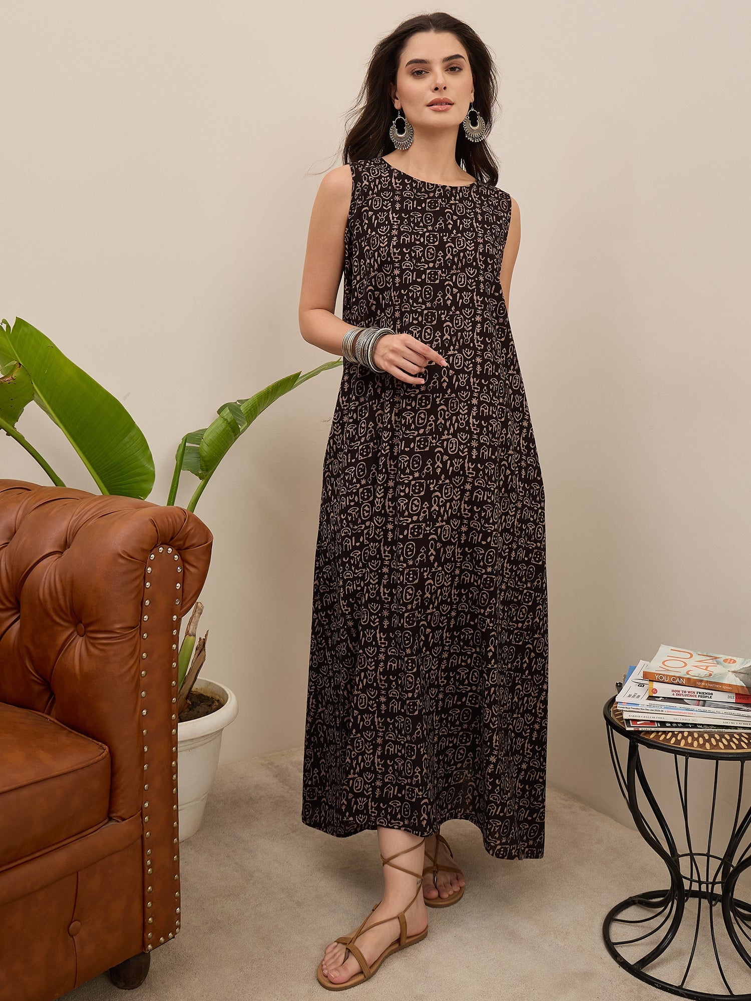 Black Tribal Print Long Dress