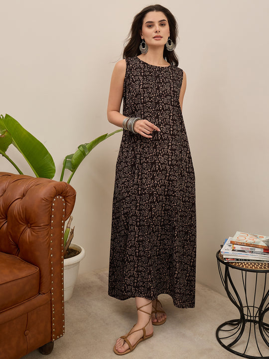 Black Tribal Print Long Dress