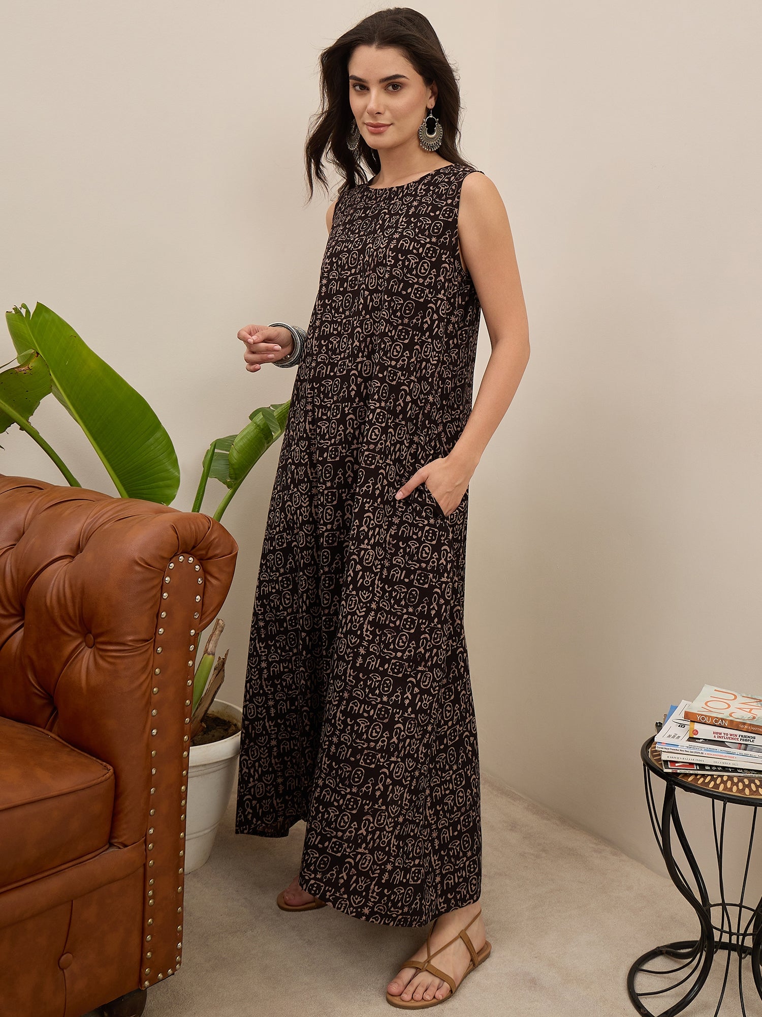 Black Tribal Print Long Dress