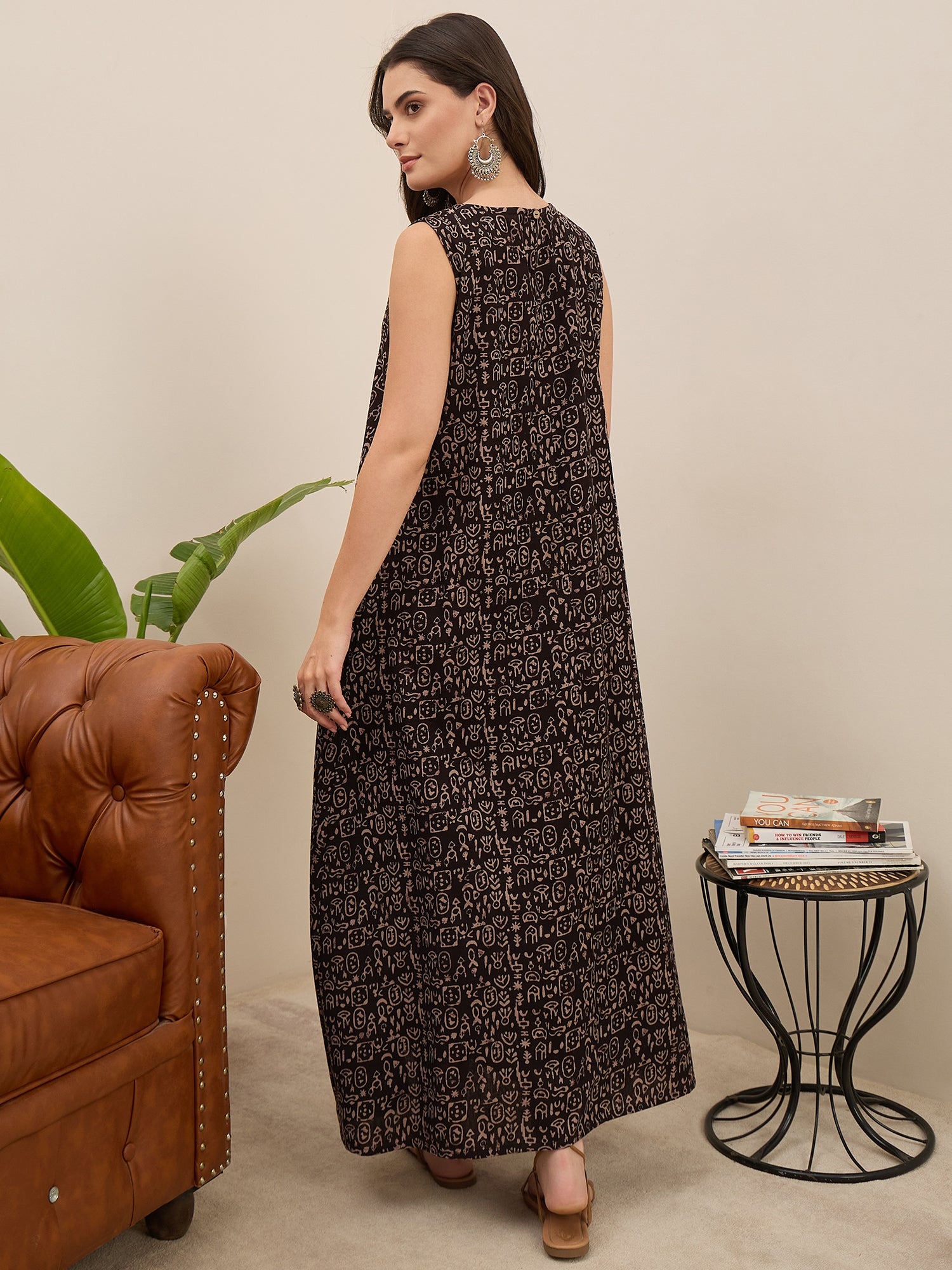 Black Tribal Print Long Dress