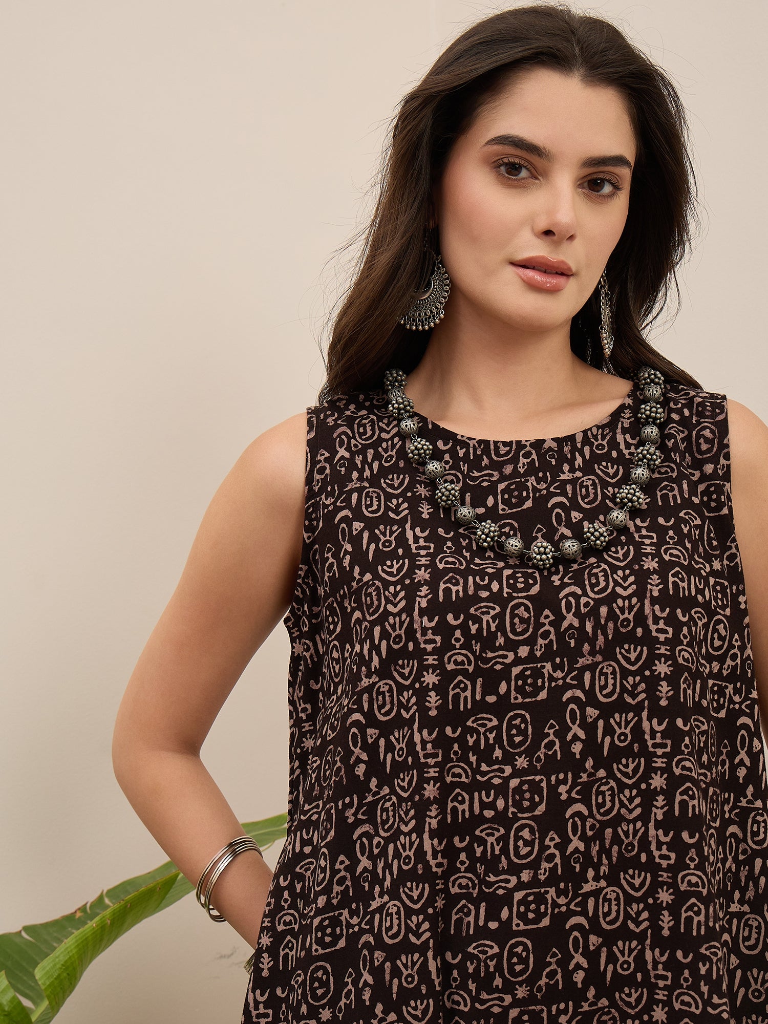 Black Tribal Print Long Dress