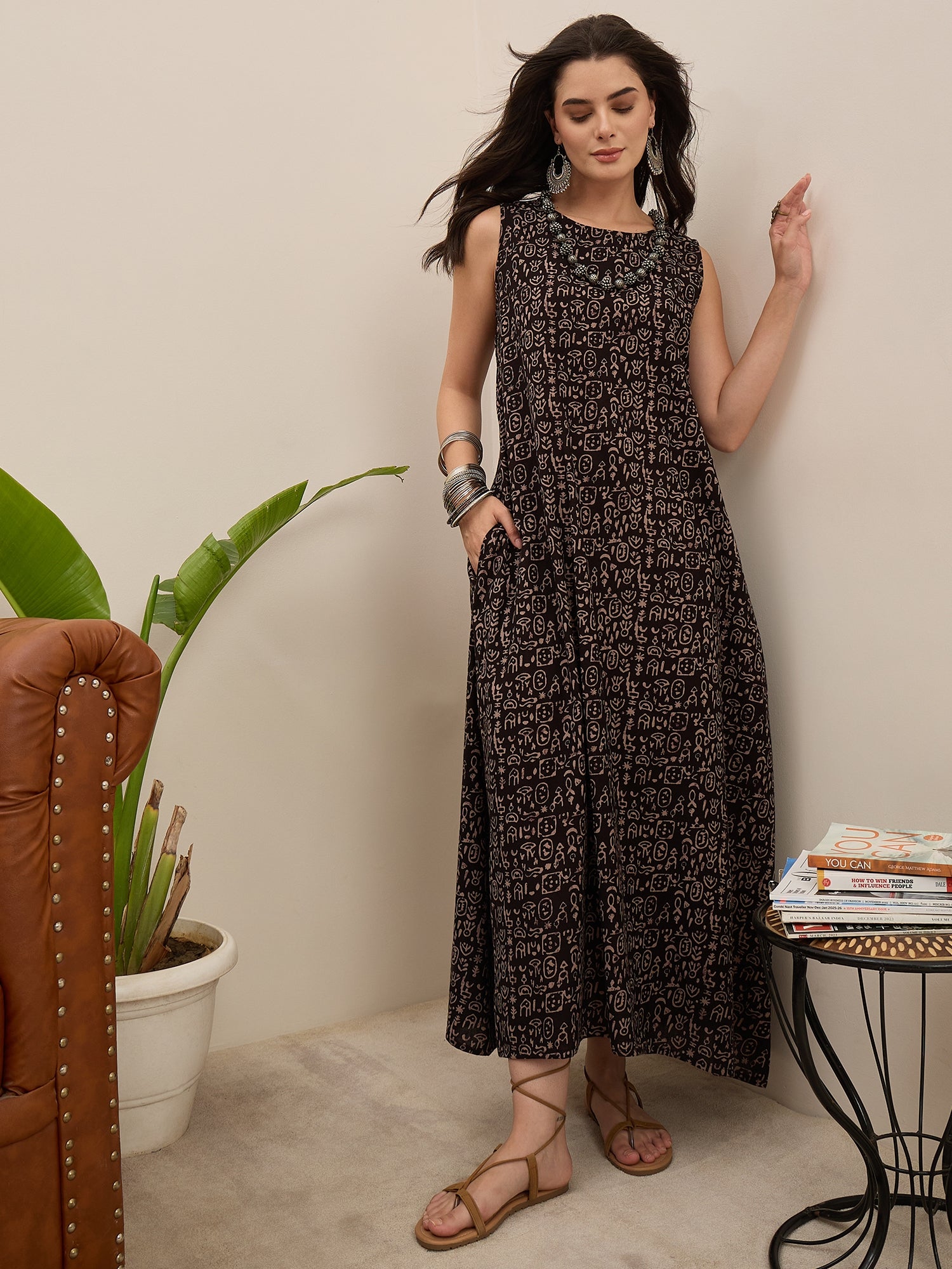 Black Tribal Print Long Dress