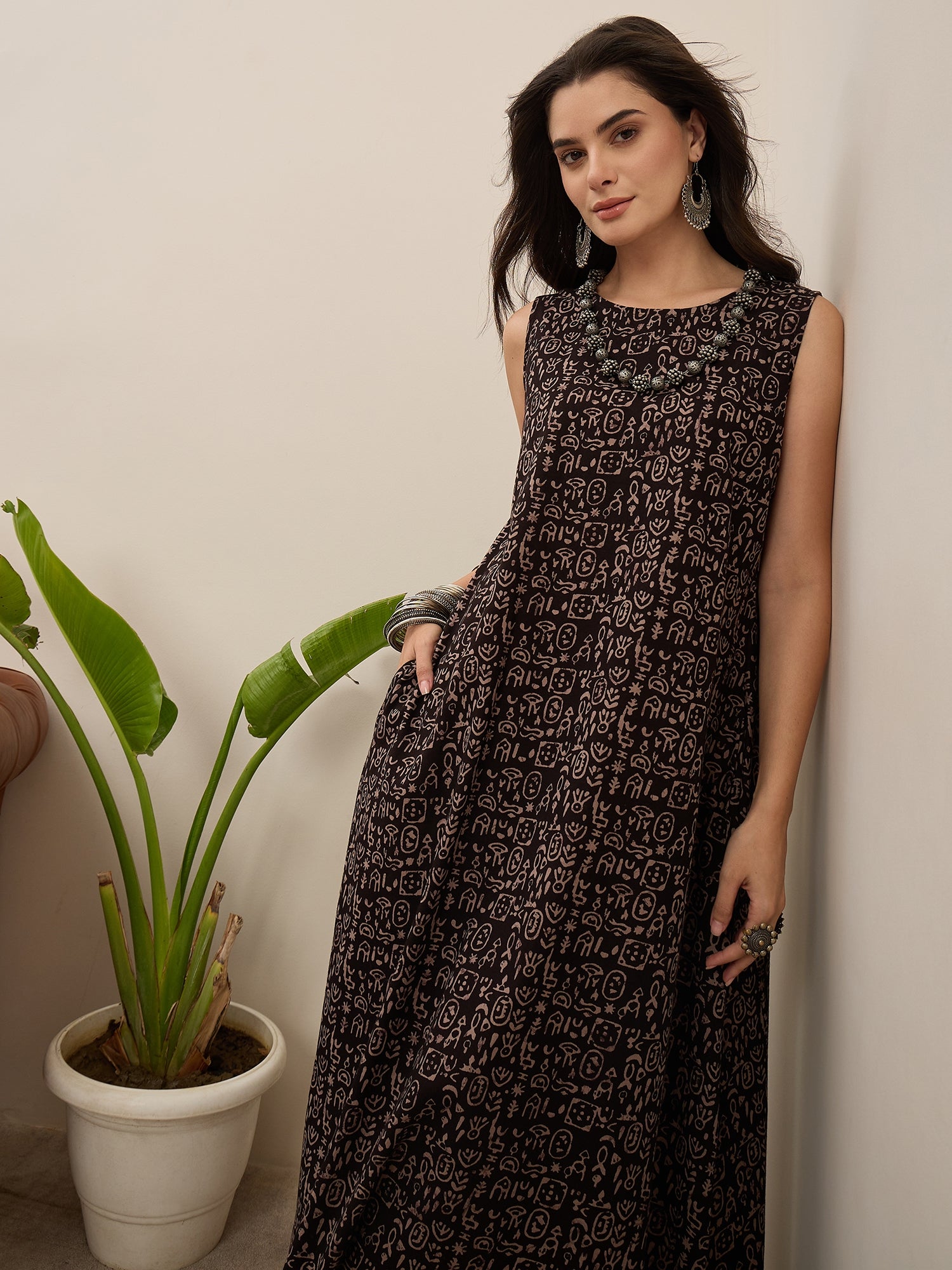 Black Tribal Print Long Dress