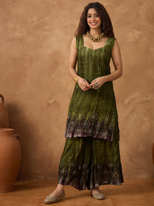 Mehandi Green Tie & Dye Sweetheart Kurta Set