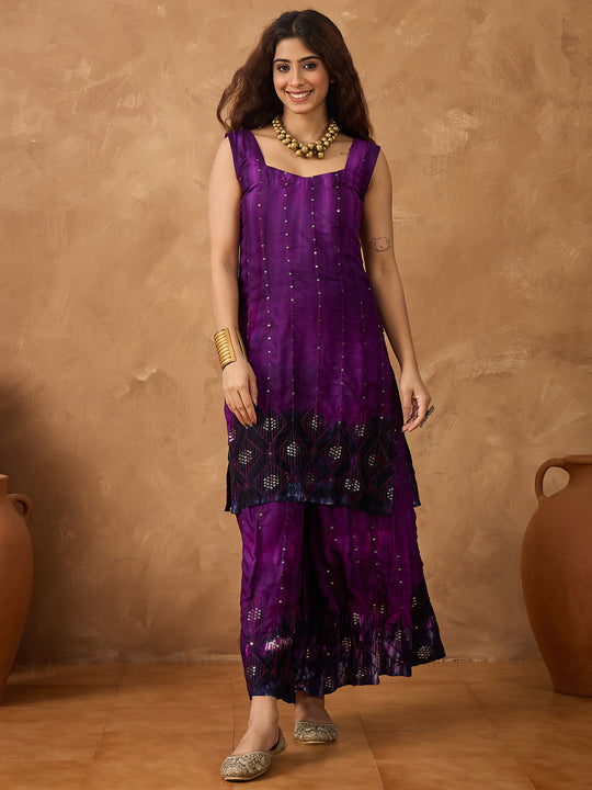 Dark Purple Tie & Dye Sweetheart Kurta Set