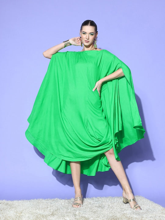 Parrot Green Rayon Cowel Style Kaftan
