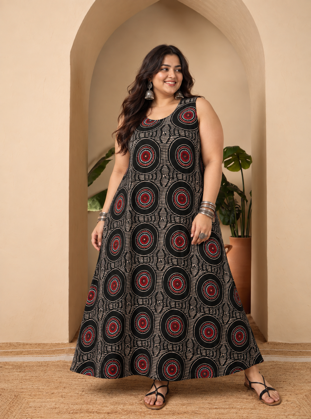 Black Evil Eye Round Neck Long Dress