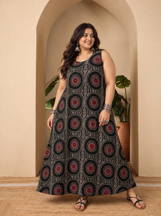 Black Evil Eye Round Neck Long Dress