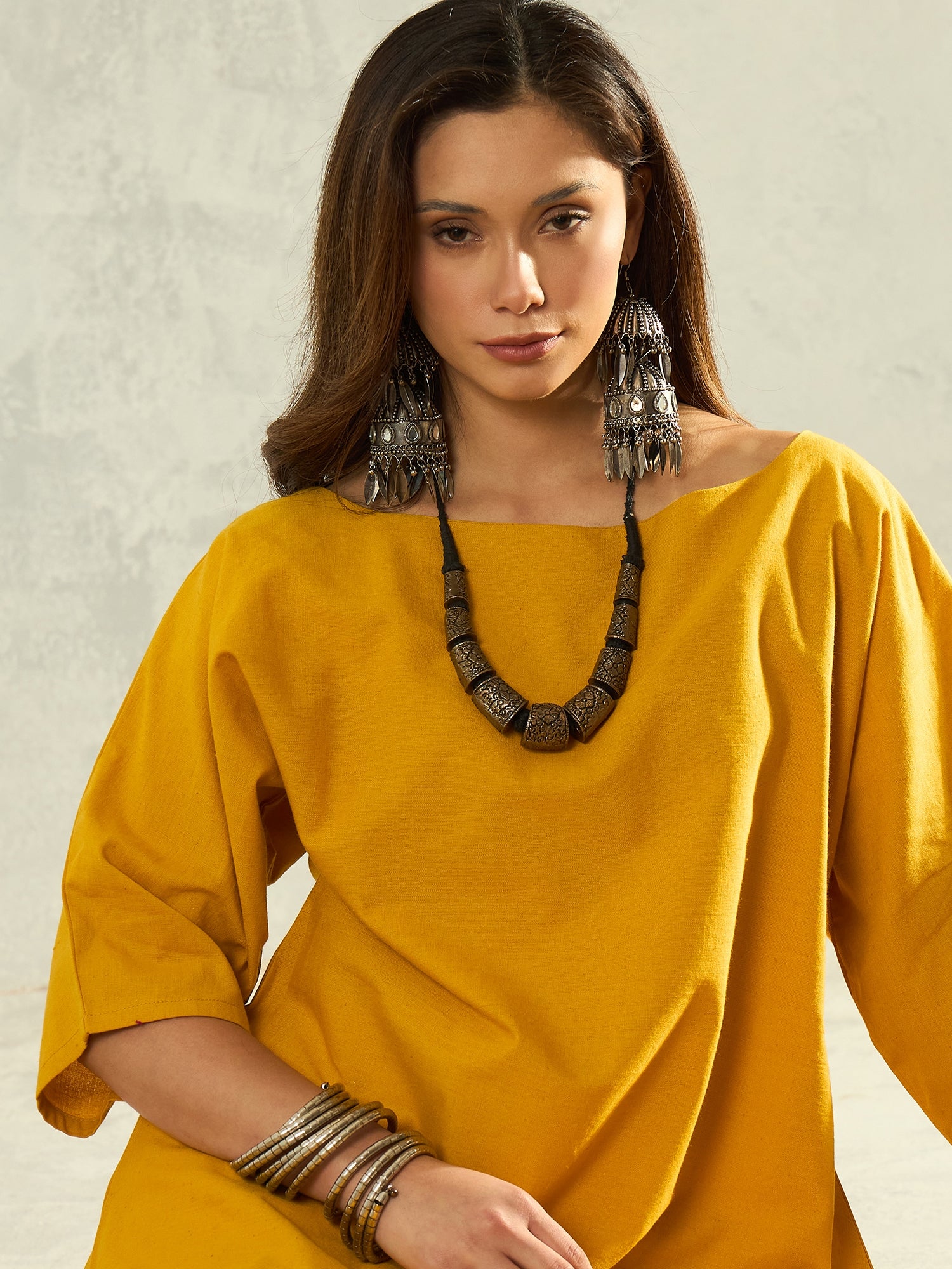 Yellow Boat Neck White Palazzo Set